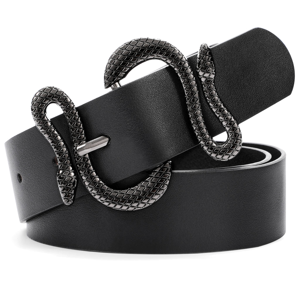 Snake Pattern Animal Unique Buckle  Woman Belt Leather Designer Fashion Cowboy Western Belts