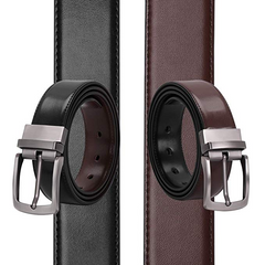 JASGOOD Men Leather Reversible Belt Black /Coffee/ Brown Dress Belt Rotate Buckle Gift Box 