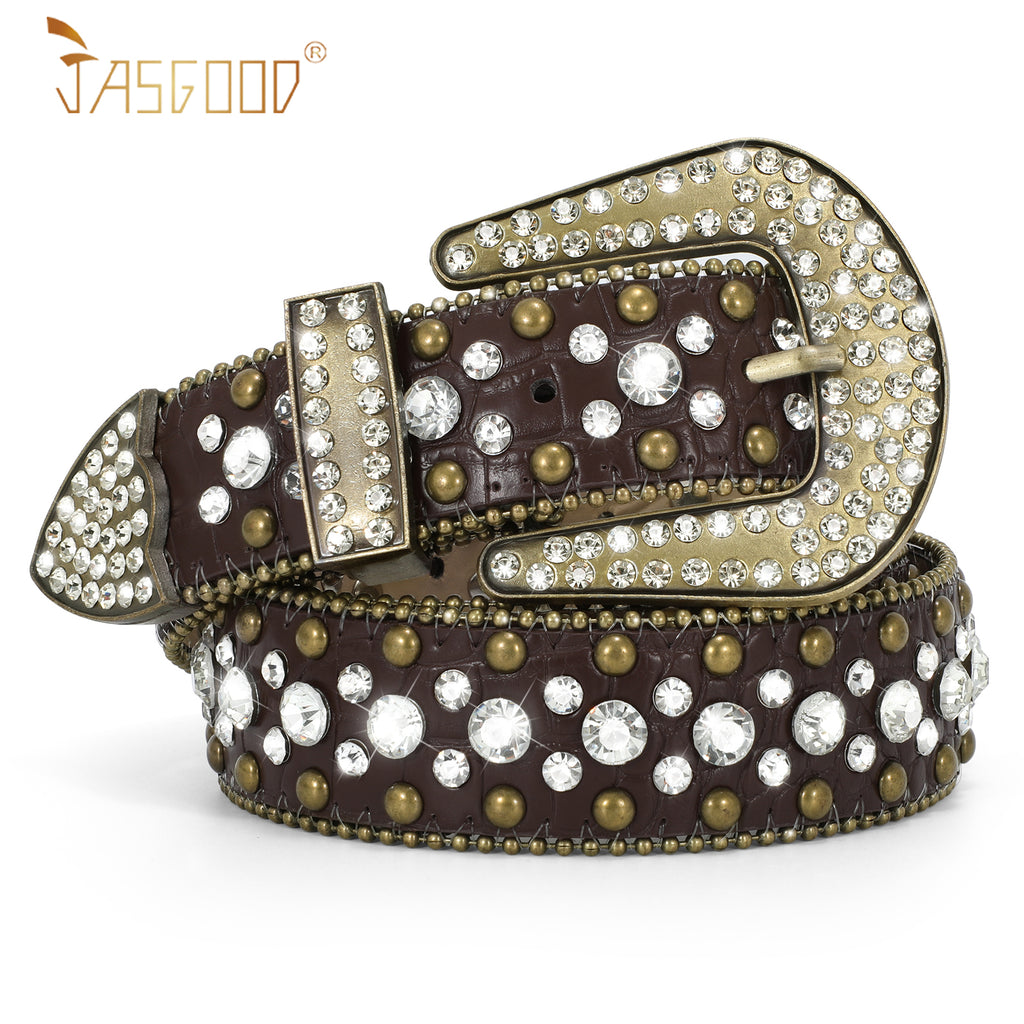 Women Mens  Popular Luxury Crystal Diamond Studded Rhinestone Western Sparkle Designer Leather Belt