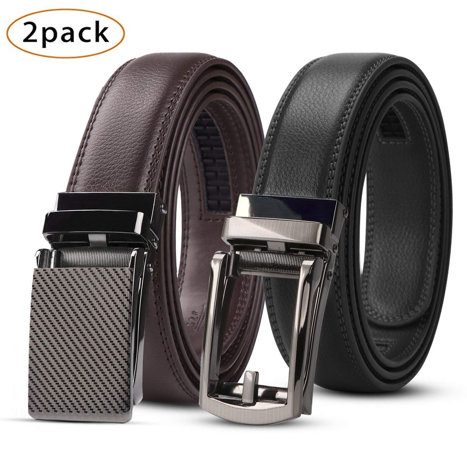 2 Pack Leather Ratchet Dress Belt  with Automatic Buckle for men by JASGOOD