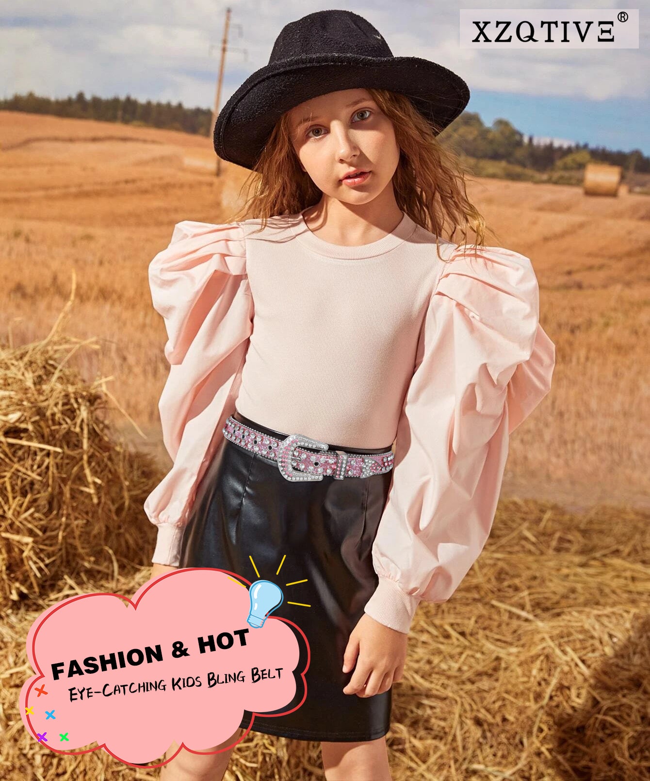 Kids Fashion Rhinestone Shiny Crystal Studded Leather Belts - JASGOOD OFFICIAL