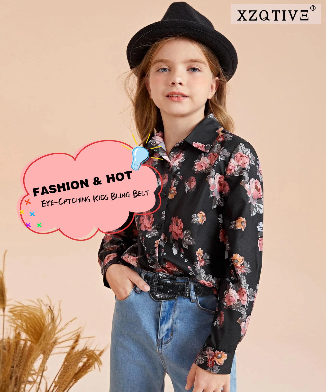 Kids Fashion Rhinestone Shiny Crystal Studded Leather Belts