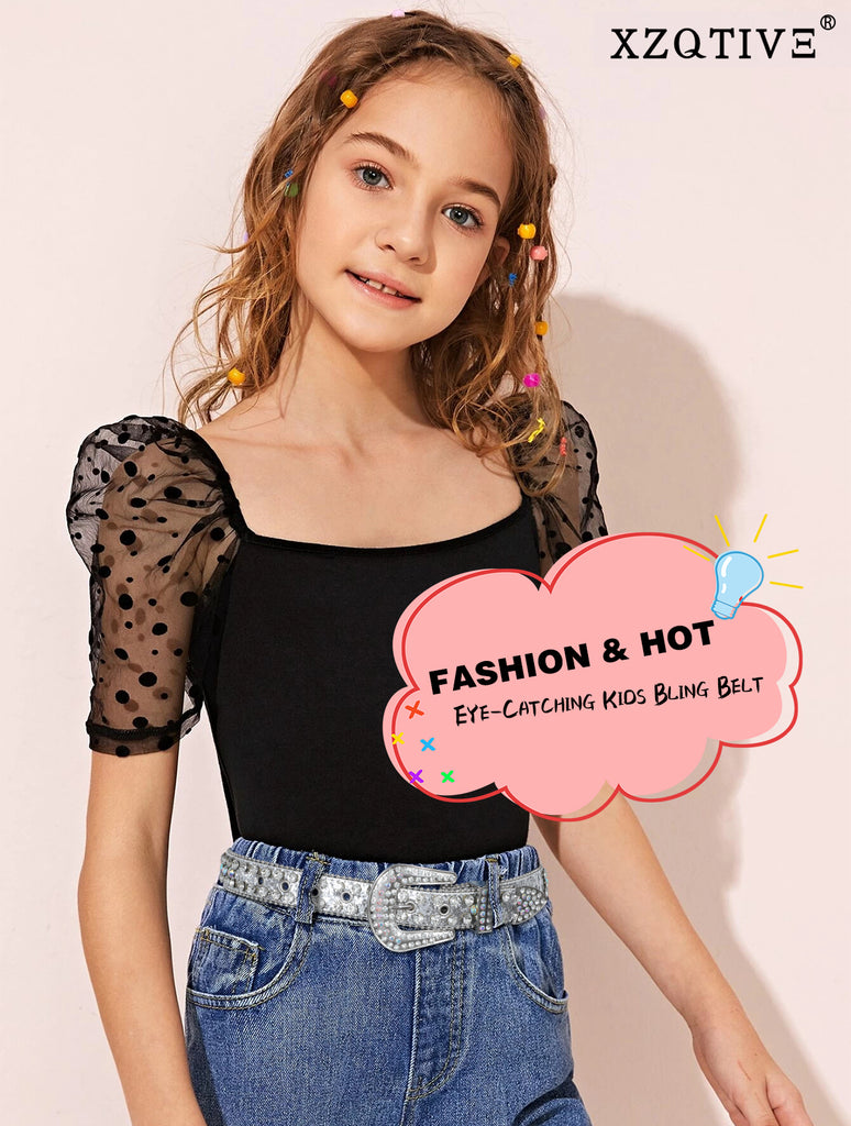 Kids Fashion Rhinestone Shiny Crystal Studded Leather Belts