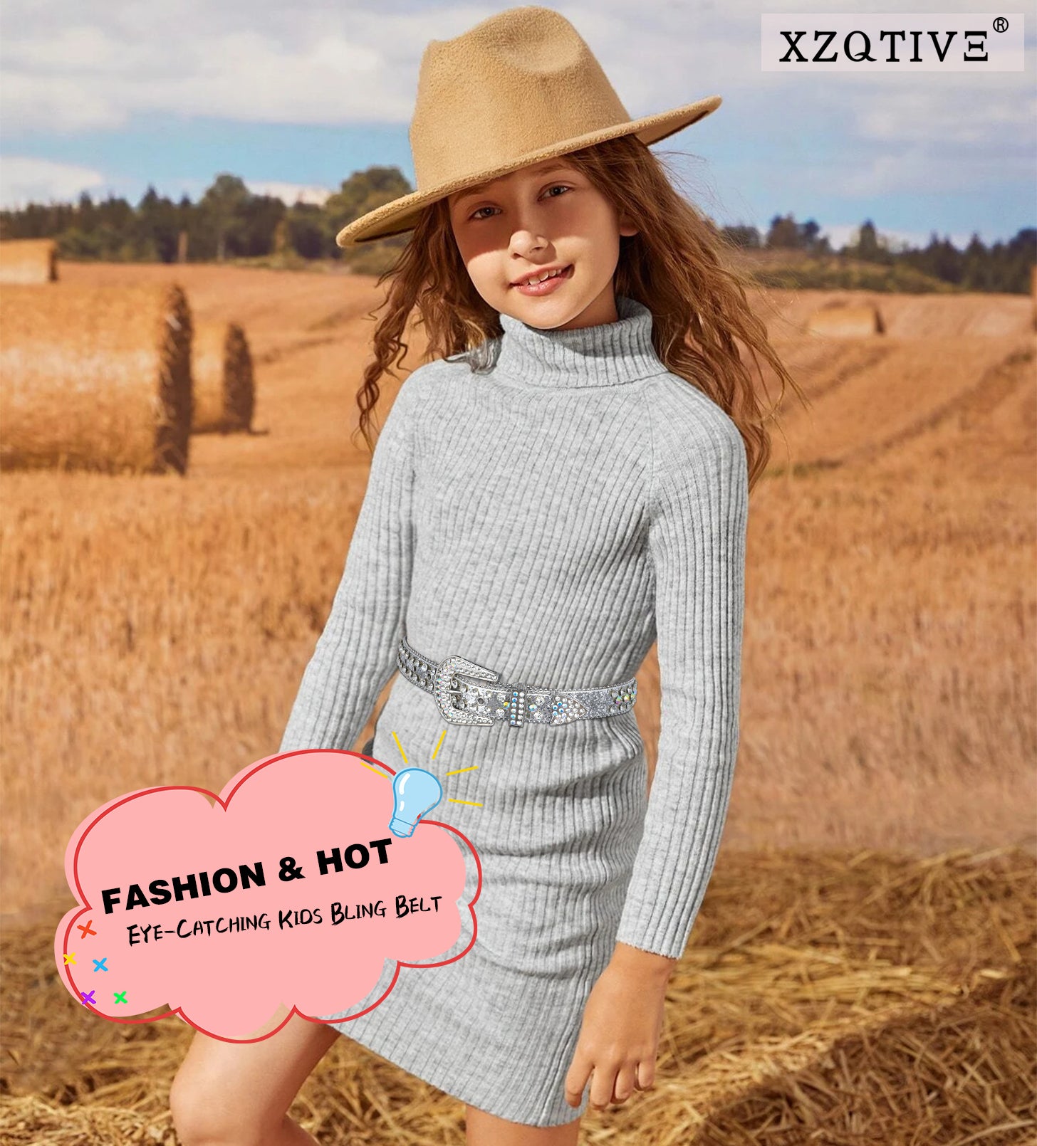 Kids Fashion Rhinestone Shiny Crystal Studded Leather Belts - JASGOOD OFFICIAL