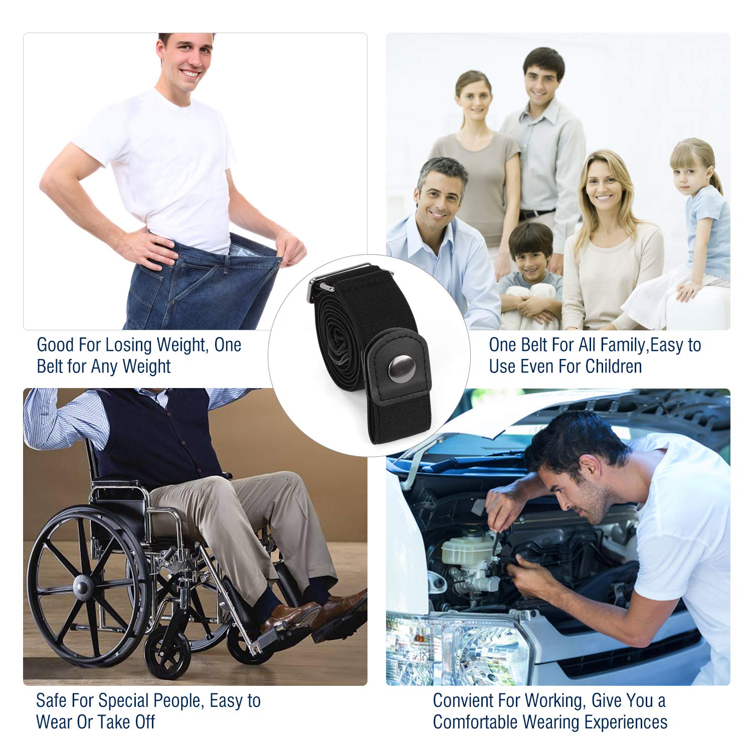 No Buckle Stretch No Show Belt for Men 1.38 inches Wide, Buckless Invisible Elastic Belt for Jeans Pants - JASGOOD OFFICIAL