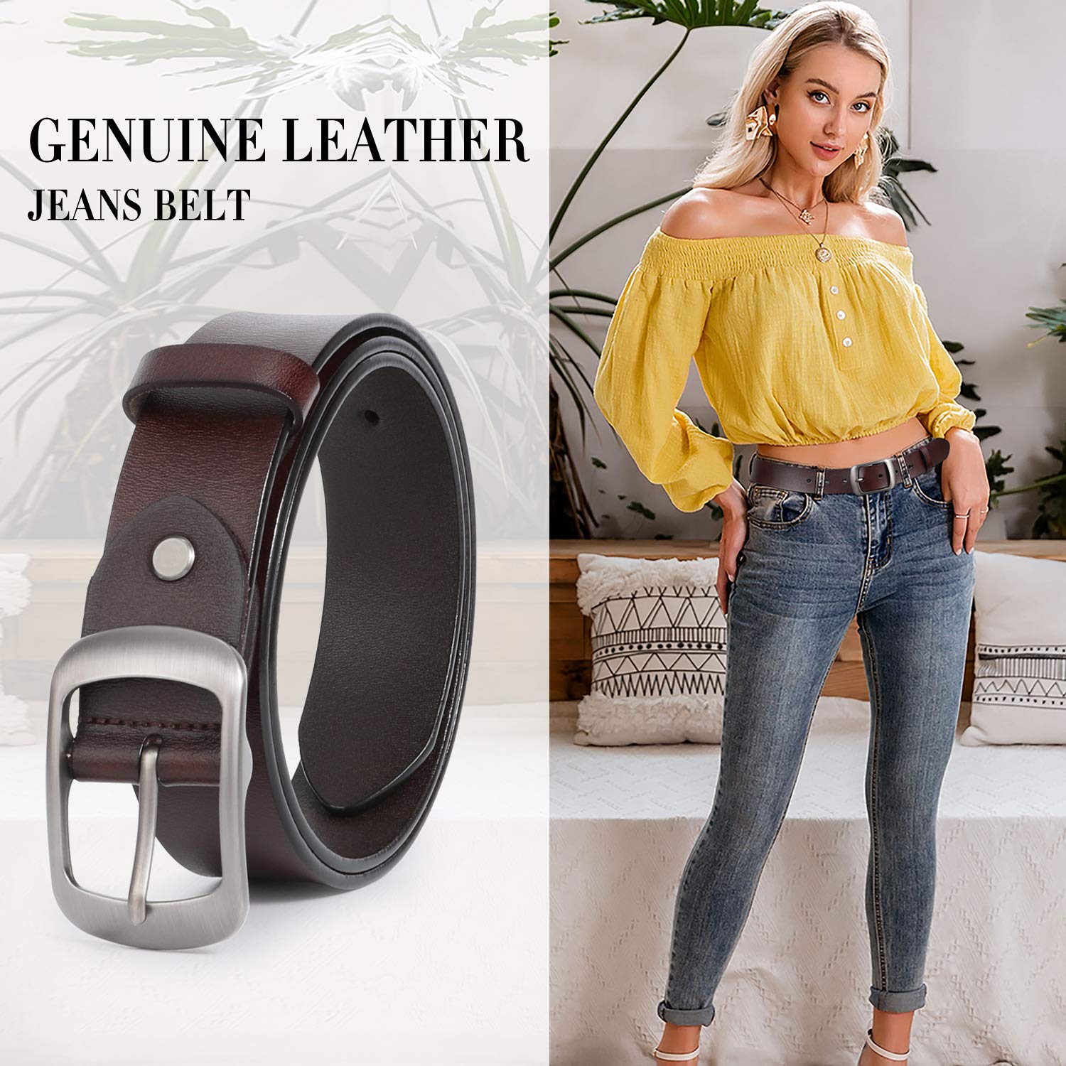 Women Leather Belts for Jeans Pants Fashion Dress Belt for Women with Solid Pin Buckle - JASGOOD OFFICIAL