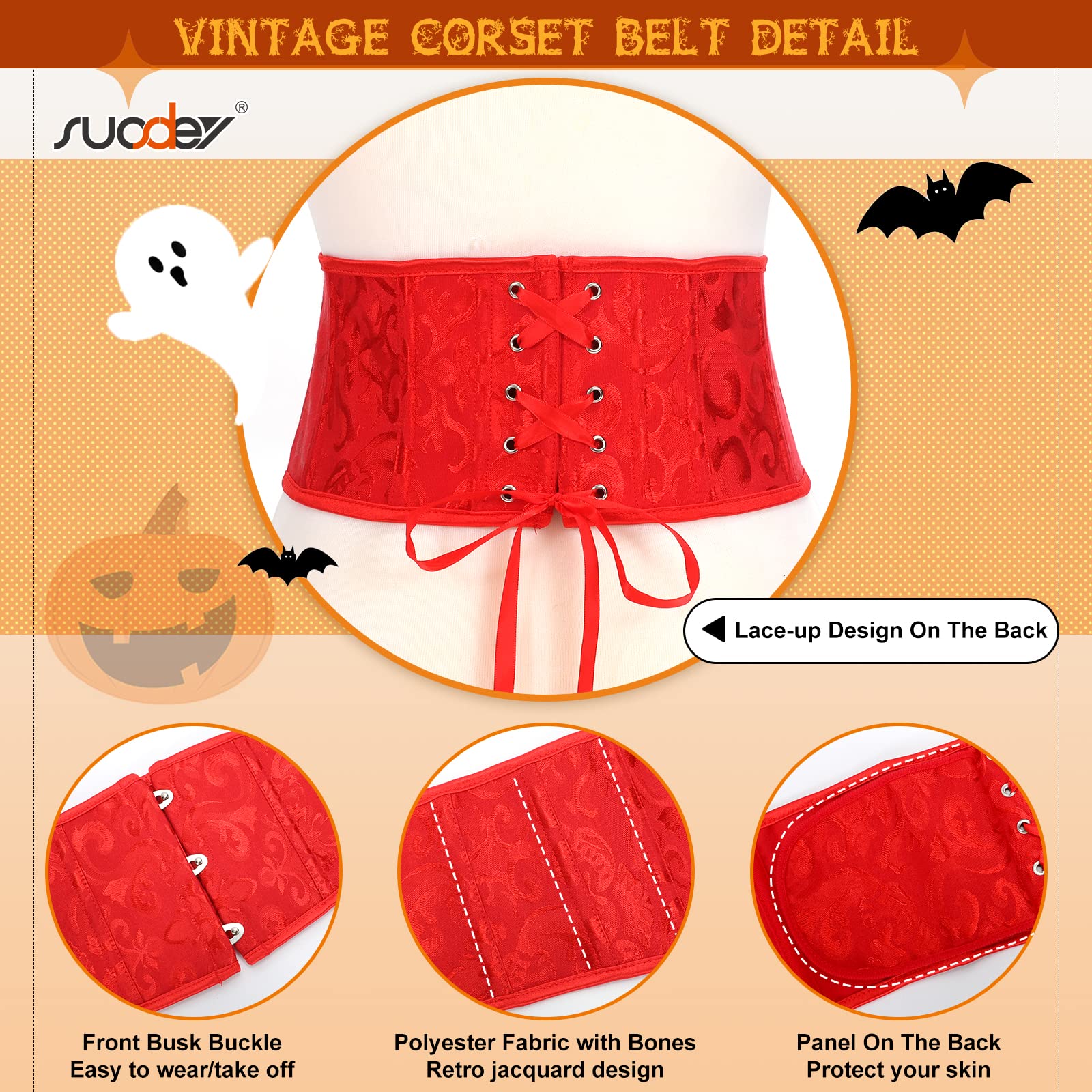 Women's Jacquard Brocade Corset Waist Belt, Underbust Steel Boned Lace Up Satin Bustier Waspie Belt by Jasgood - JASGOOD OFFICIAL