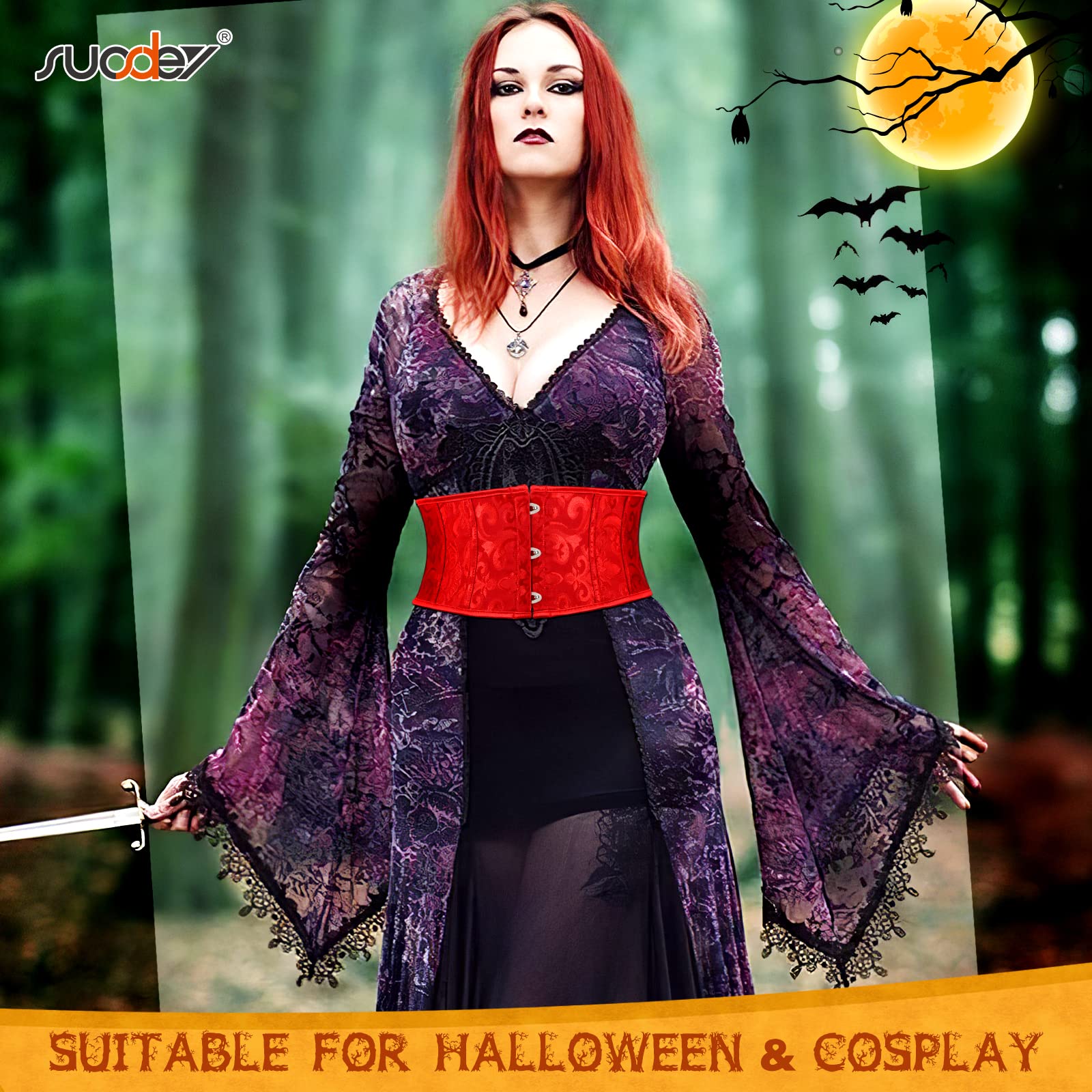 Women's Jacquard Brocade Corset Waist Belt, Underbust Steel Boned Lace Up Satin Bustier Waspie Belt by Jasgood - JASGOOD OFFICIAL