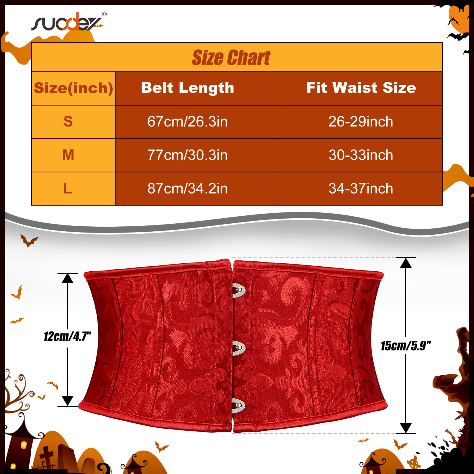 Women's Jacquard Brocade Corset Waist Belt, Underbust Steel Boned Lace Up Satin Bustier Waspie Belt by Jasgood - JASGOOD OFFICIAL