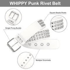 Punk Rivet Studded Belt Goth Row Pyramid Square Bead PU Leather Vintage Punk Rock Grommet Belt for Jeans Pants