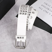 Punk Rivet Studded Belt Goth Row Pyramid Square Bead PU Leather Vintage Punk Rock Grommet Belt for Jeans Pants