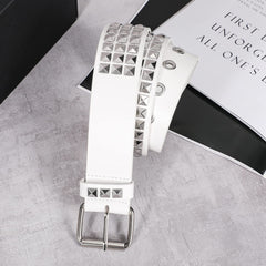 Punk Rivet Studded Belt Goth Row Pyramid Square Bead PU Leather Vintage Punk Rock Grommet Belt for Jeans Pants