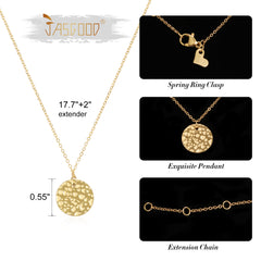 JASGOOD 14K Women Round Disc Engraved Moon Pendant Necklace Extender Chain - JASGOOD OFFICIAL