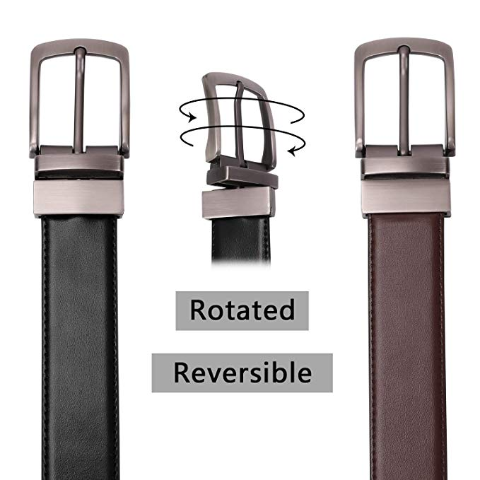 Jasgood Men's Belt, Leather Reversible Belt for Men Black and Brown Dress Belt Rotate Buckle, Great Gift for Men