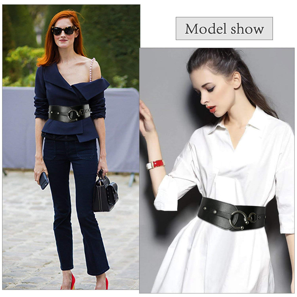 Women's Fashion Vintage Wide Elastic Stretch Waist Belt With Interlock Buckle by JASGOOD 