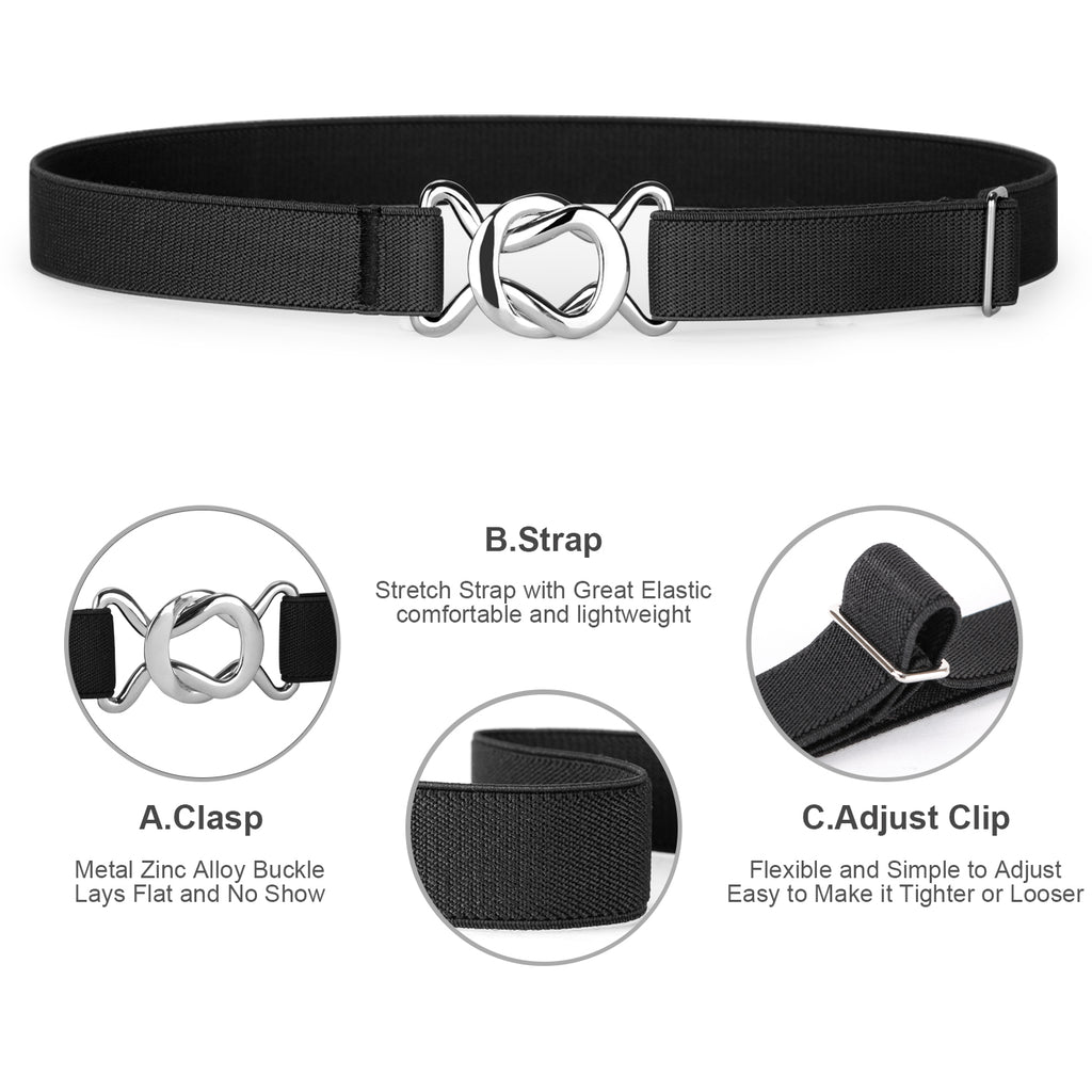 Kids Toddler Belt Elastic Stretch Adjustable Belt For Boys and Girls with Silver Square Buckle 2 Pack 