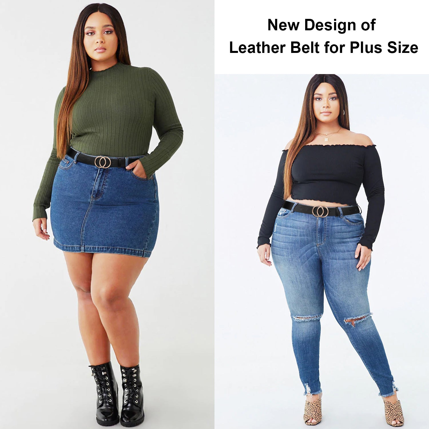 JASGOOD Plus Size Double O Ring Belt for Women Leather Belt,Ladies PU Leather Waist Belts for Jeans Pants 