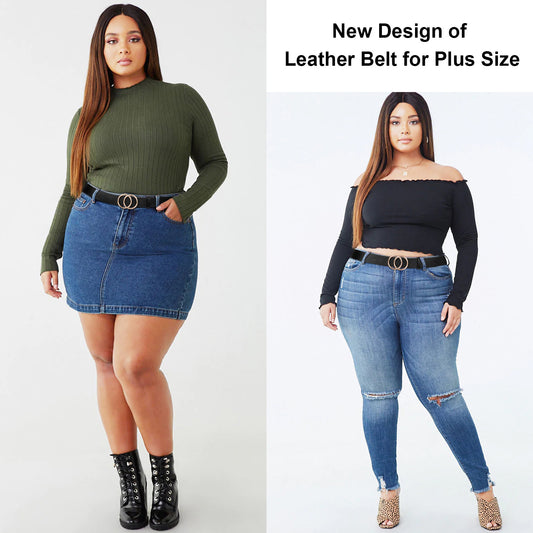 JASGOOD Plus Size Double O Ring Belt for Women Leather Belt,Ladies PU Leather Waist Belts for Jeans Pants 