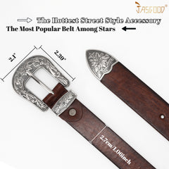 Women Leather Belt for Pants Dress Jeans Waist Belt with Brushed Alloy Buckle By JASGOOD