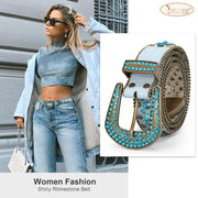 Women Mens  Popular Luxury Crystal Diamond Studded Rhinestone Western Sparkle Designer Leather Belt