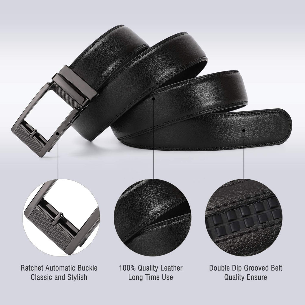 WERFORU Leather Ratchet Dress Belt for Men Perfect Fit Waist Size Up to 44" with Automatic Buckle 
