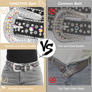 Kids Fashion Rhinestone Shiny Crystal Studded Leather Belts