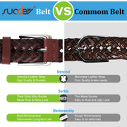 Men’s Leather Braided Belt Cowhide Leather Woven Belt for Jeans