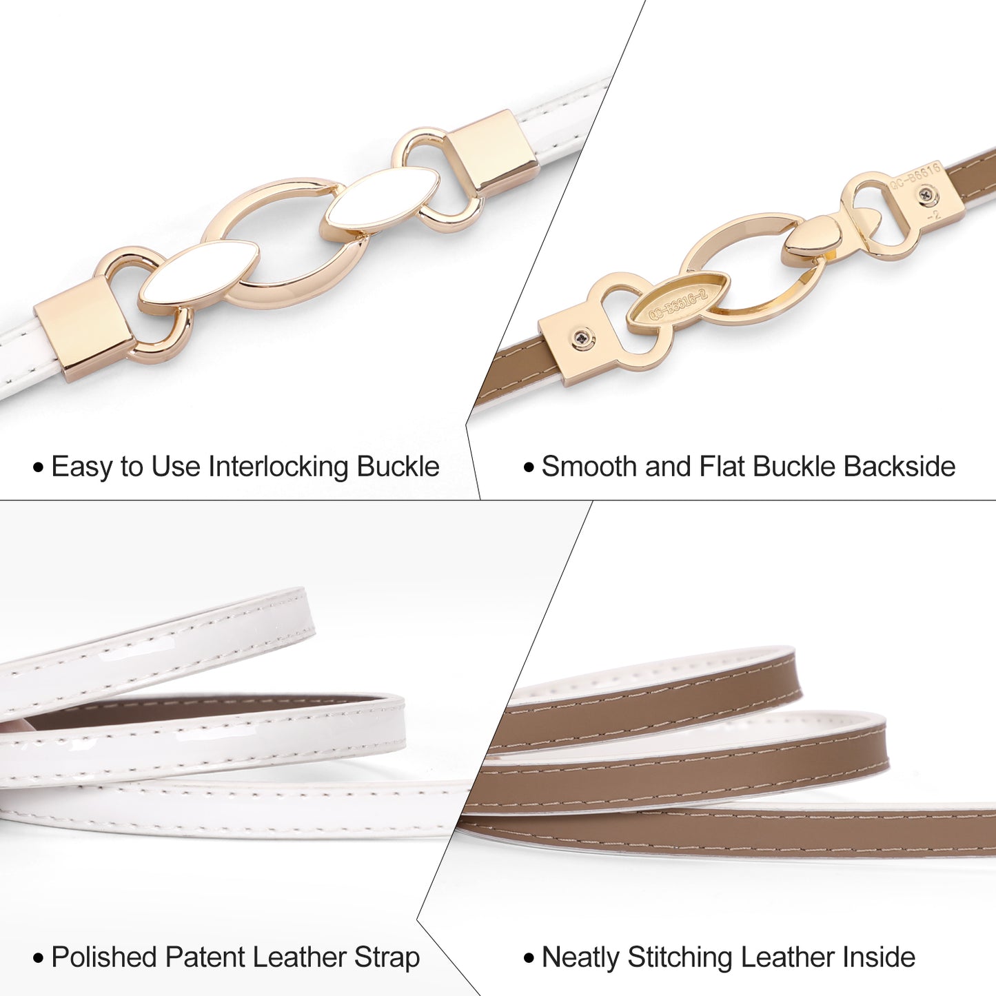 JASGOOD Women Skinny Leather Belt Adjustable Thin Waist Belt with Metal Buckle for Dress 