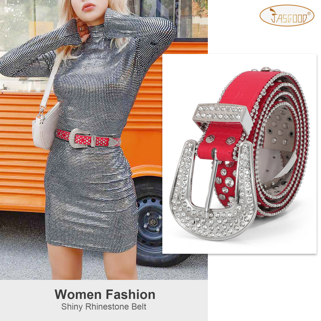 Women Mens  Popular Luxury Crystal Diamond Studded Rhinestone Western Sparkle Designer Leather Belt