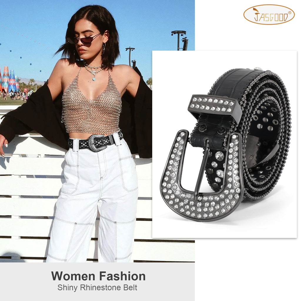 Women Mens  Popular Luxury Crystal Diamond Studded Rhinestone Western Sparkle Designer Leather Belt
