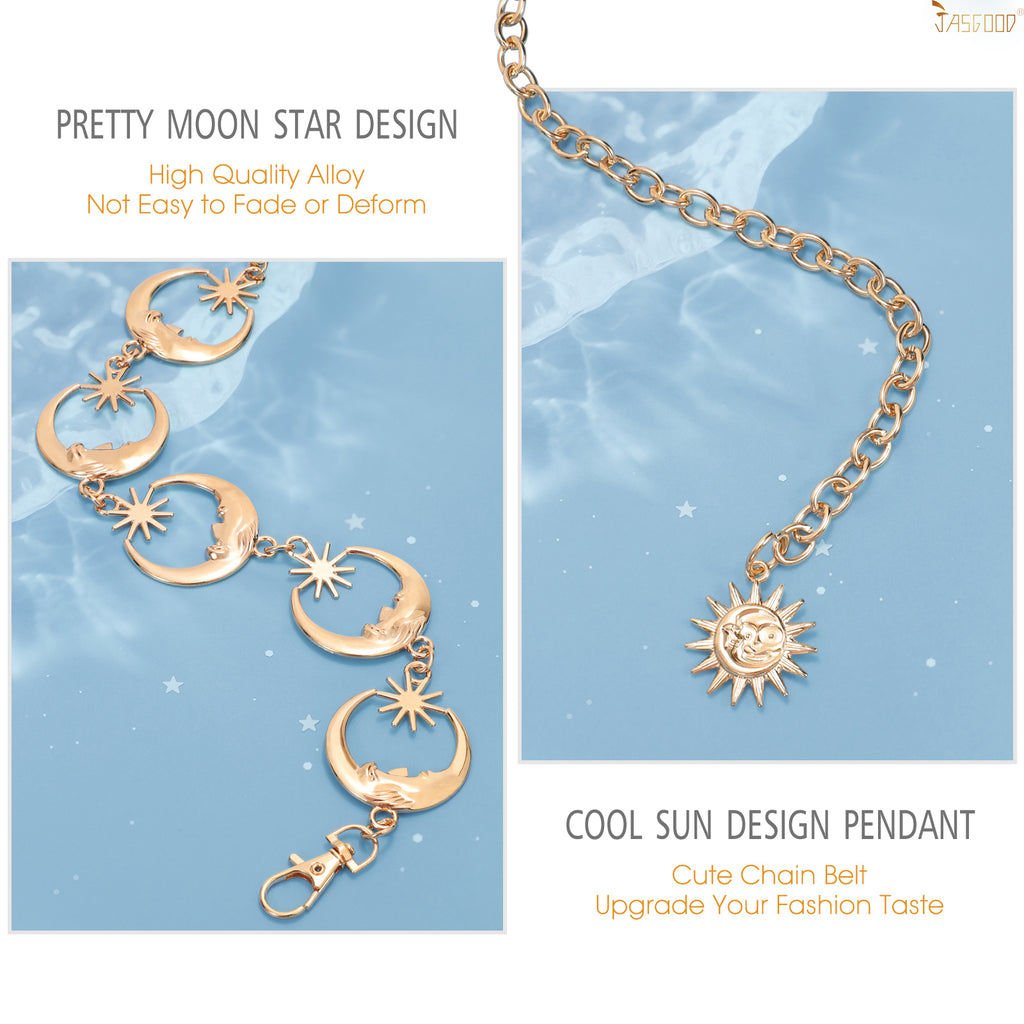 JASGOOD Halloween Women’s Gold Moon Star Metal Link Waist Chain Belt Dress Belts - JASGOOD OFFICIAL