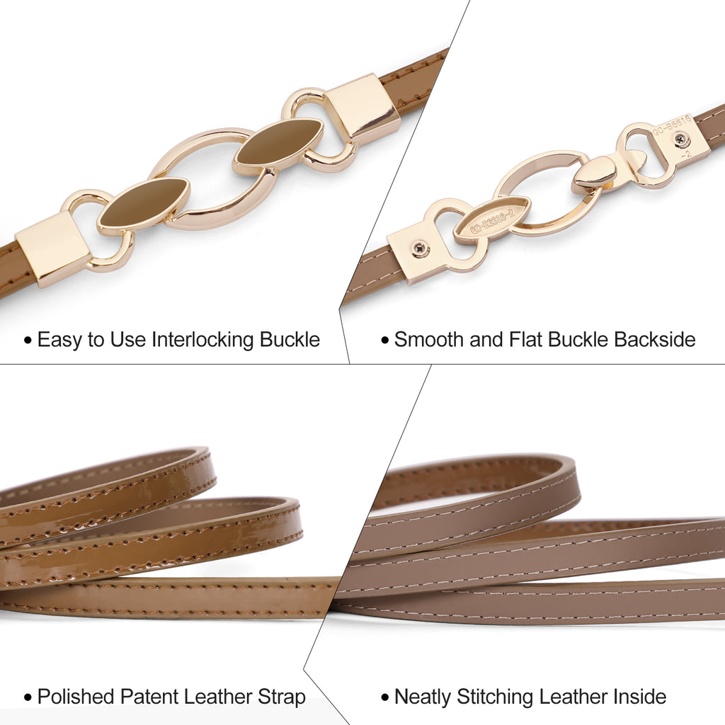 JASGOOD Women Skinny Leather Belt Adjustable Thin Waist Belt with Metal Buckle for Dress 