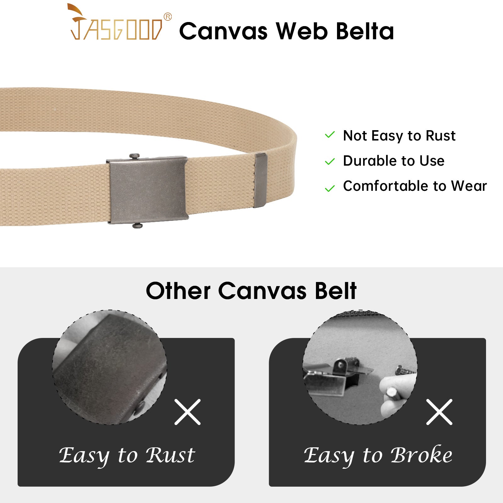 2PCS Men's Outdoor Plastic Belt with Removable Buckle Hiking Belt - JASGOOD OFFICIAL