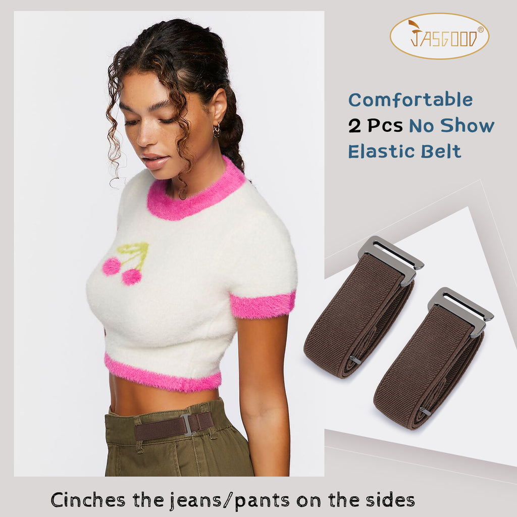 Men Women 2 Pack Elastic Invisible Belts No Buckle Stretch Belt for Jeans