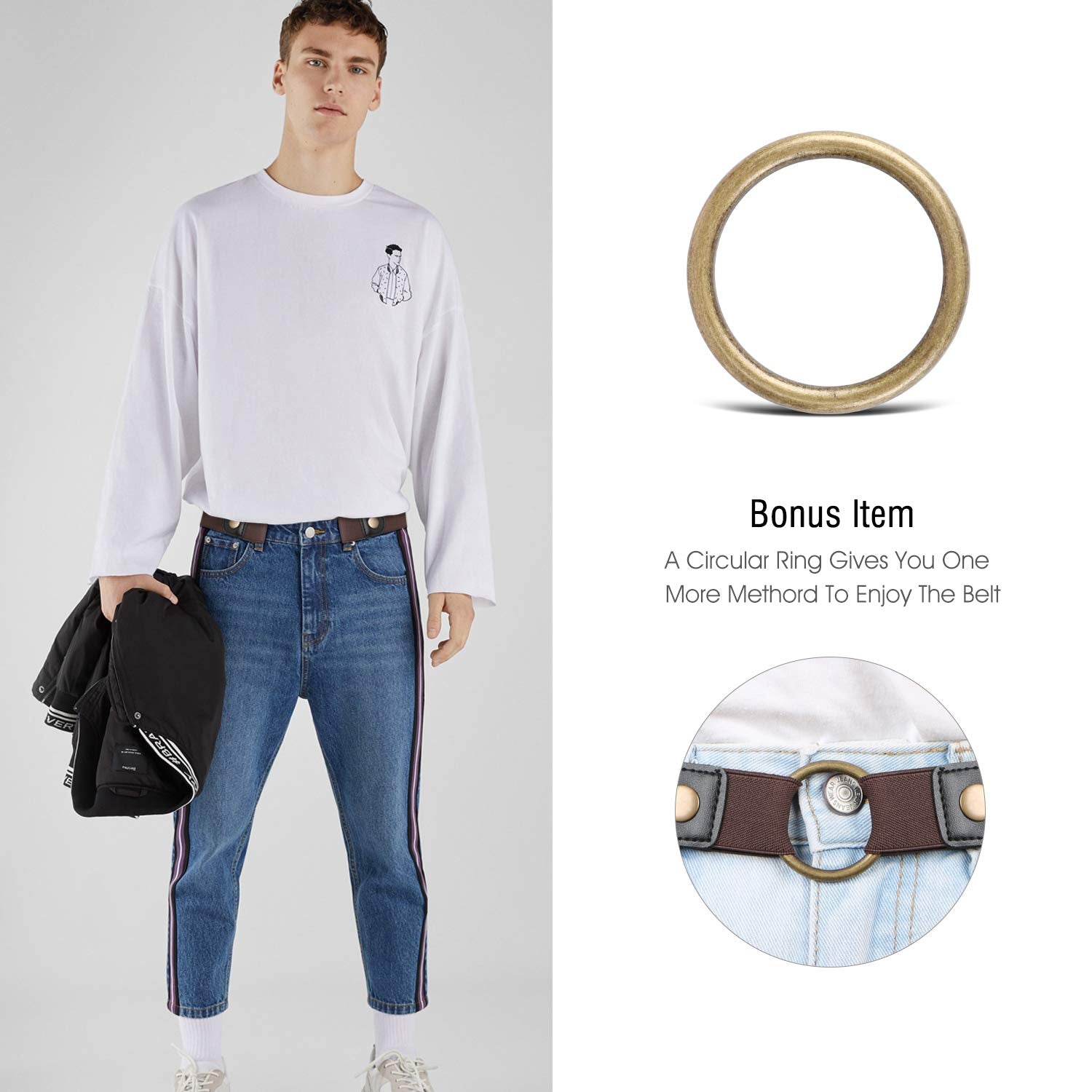 No Buckle Stretch No Show Belt for Men 1.38 inches Wide, Buckless Invisible Elastic Belt for Jeans Pants - JASGOOD OFFICIAL