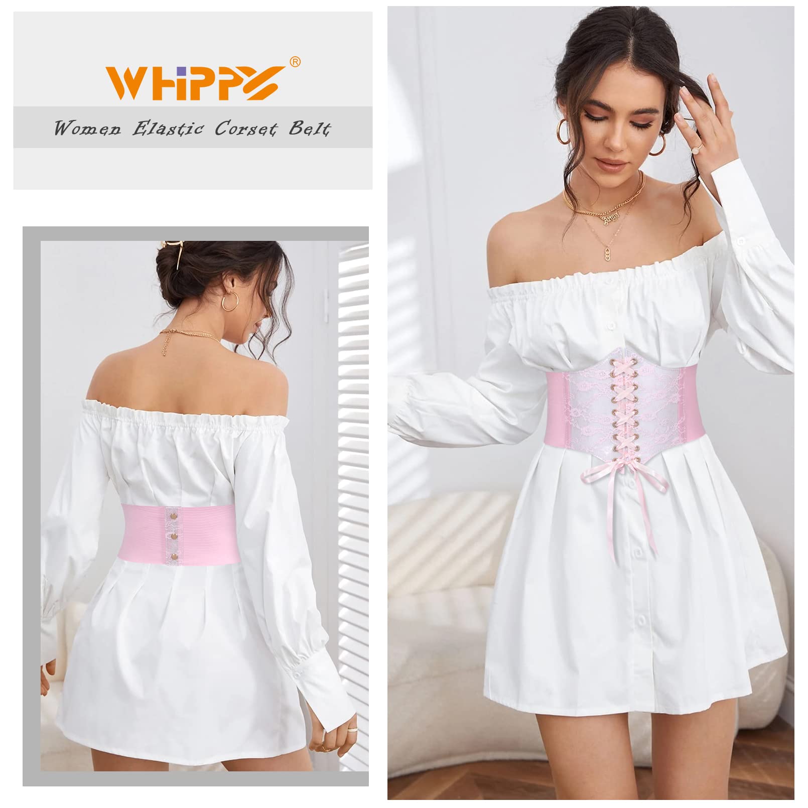 Women Lace-up Corset Waist Belt Transparent PVC Lace Crochet  Elastic Wide Belt for Dress - JASGOOD OFFICIAL
