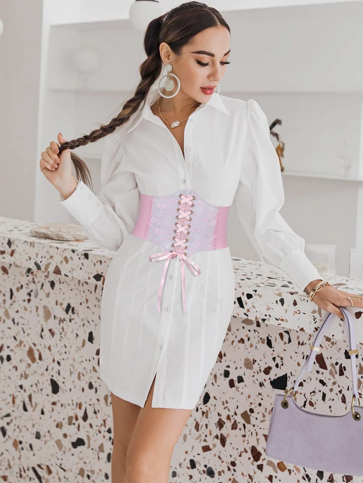 Women Lace-up Corset Waist Belt Transparent PVC Lace Crochet  Elastic Wide Belt for Dress - JASGOOD OFFICIAL