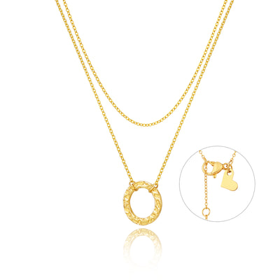 JASGOOD Necklace for Women Dainty Handmade 14K Gold Hammered Curved Open Circle Pendant Chain - JASGOOD OFFICIAL
