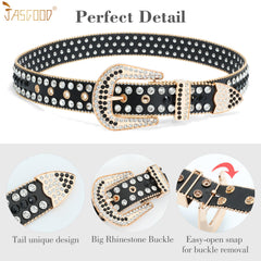 Halloween Rhinestone Belt for Women  Western Cowgirl Bling Studded Leather Belt for Jeans Pants - JASGOOD OFFICIAL