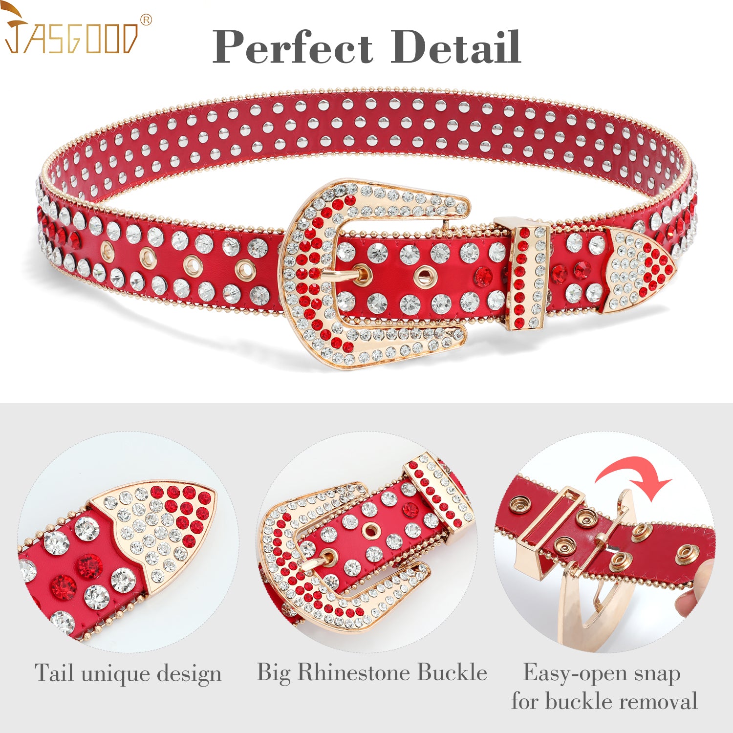 Halloween Rhinestone Belt for Women  Western Cowgirl Bling Studded Leather Belt for Jeans Pants - JASGOOD OFFICIAL