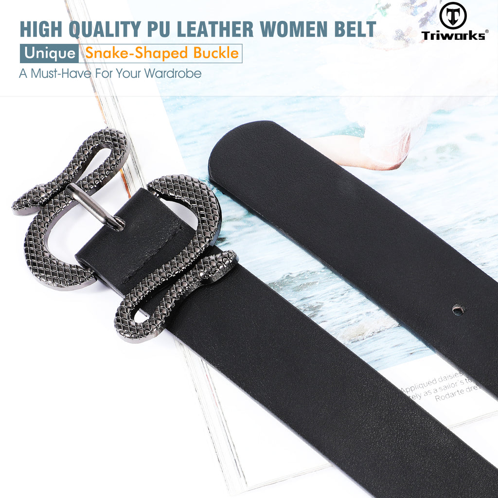 Snake Pattern Animal Unique Buckle  Woman Belt Leather Designer Fashion Cowboy Western Belts