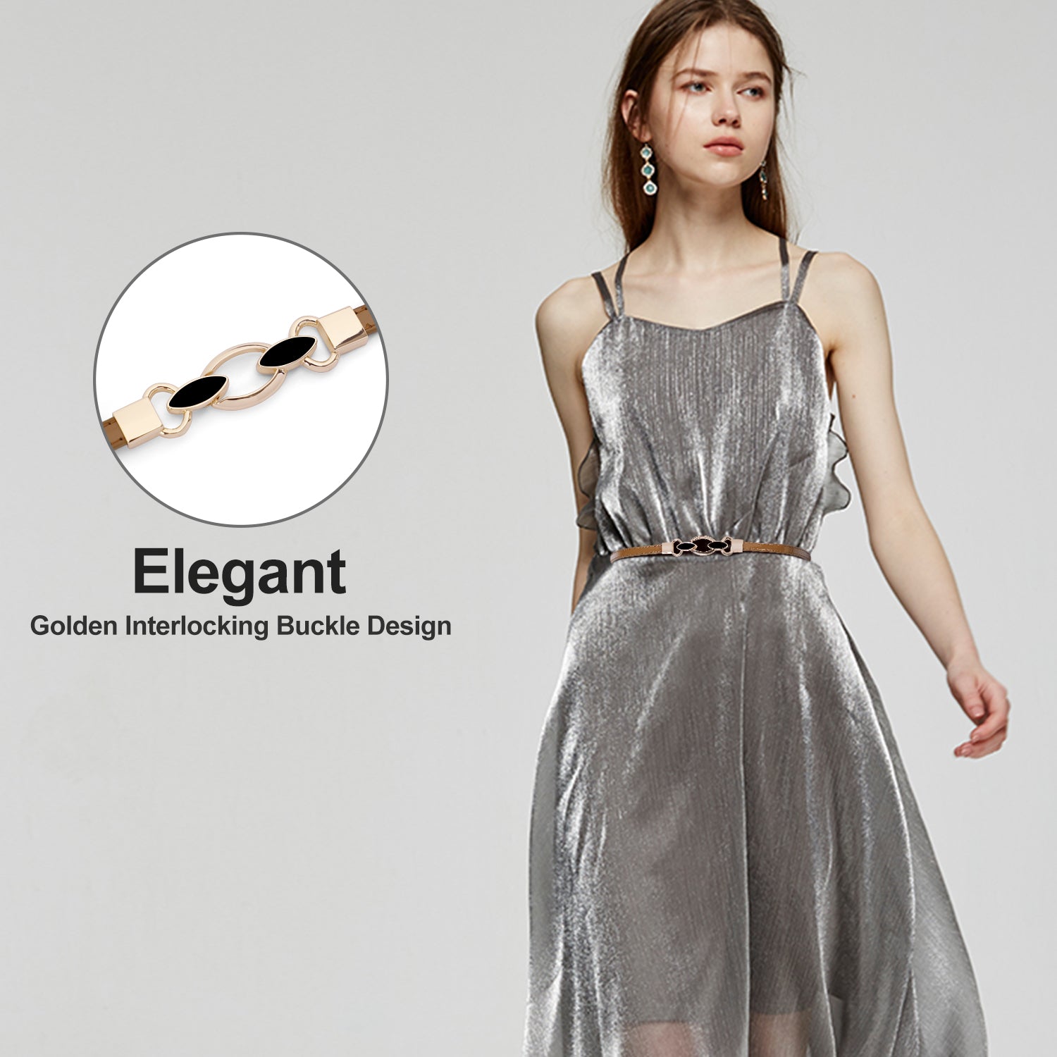 JASGOOD Women Skinny Leather Belt Adjustable Thin Waist Belt with Metal Buckle for Dress 