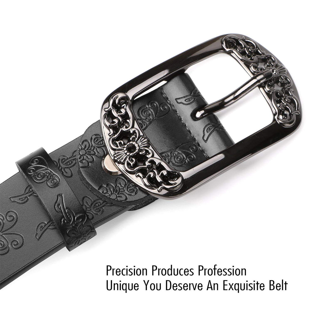 Western Fashion Leather Belts For Women With Vintage Hollow Flower Buckle 