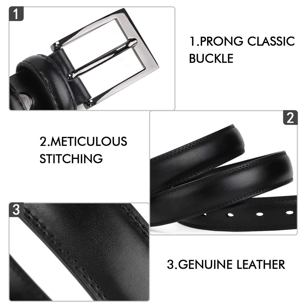 Men's Dress Belt Genuine Leather Black Design Belt with Prong Buckle Elegant Gift Box 