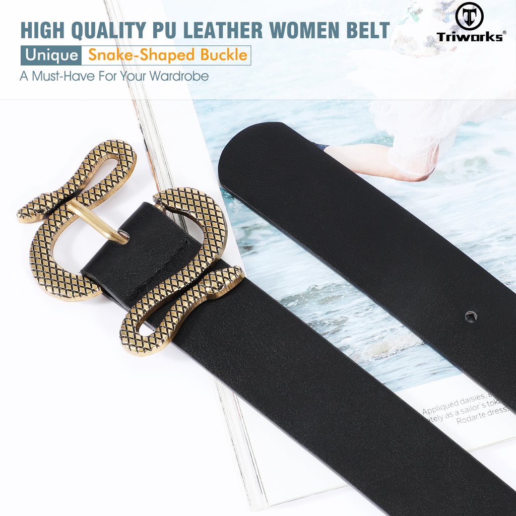 Snake Pattern Animal Unique Buckle  Woman Belt Leather Designer Fashion Cowboy Western Belts