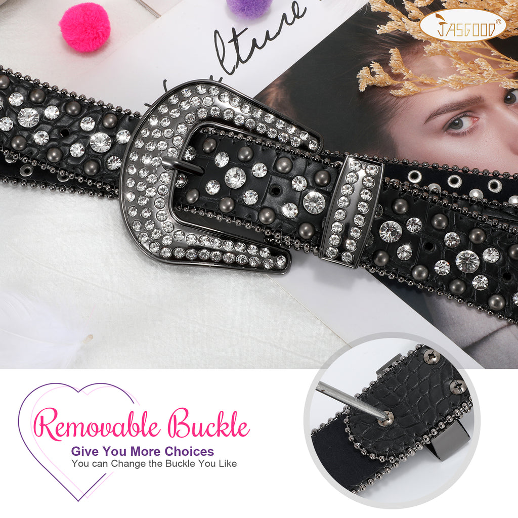 Women Mens  Popular Luxury Crystal Diamond Studded Rhinestone Western Sparkle Designer Leather Belt