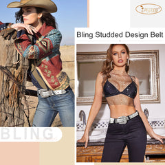 JASGOOD Rhinestone Belt for Women and Men Ladies Weatern Cowgirl Cowboy  Bling Belt for Jeans Pants Dress