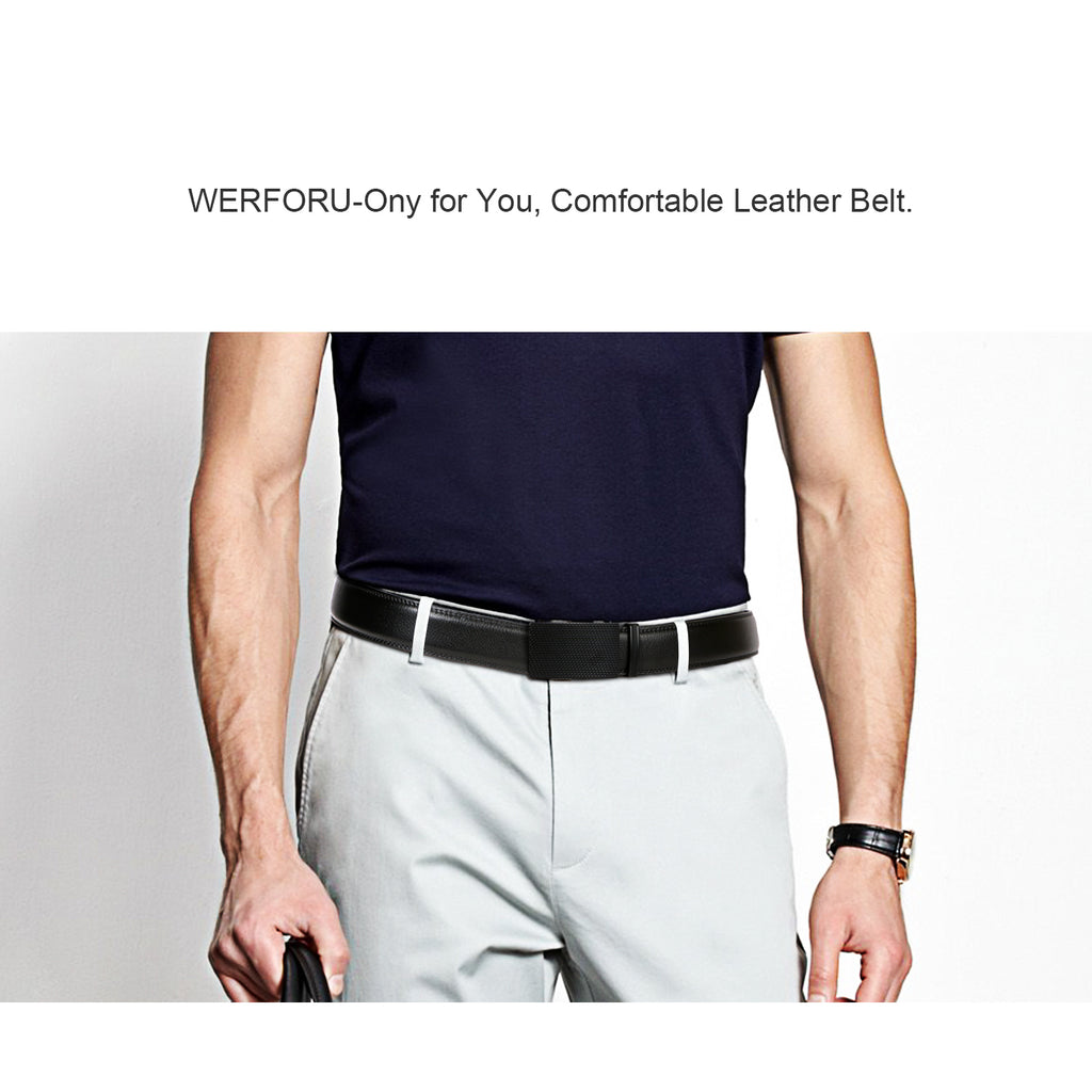 Men's Leather Ratchet Dress Belt with Automatic Buckle in Gift Box by JASGOOD 