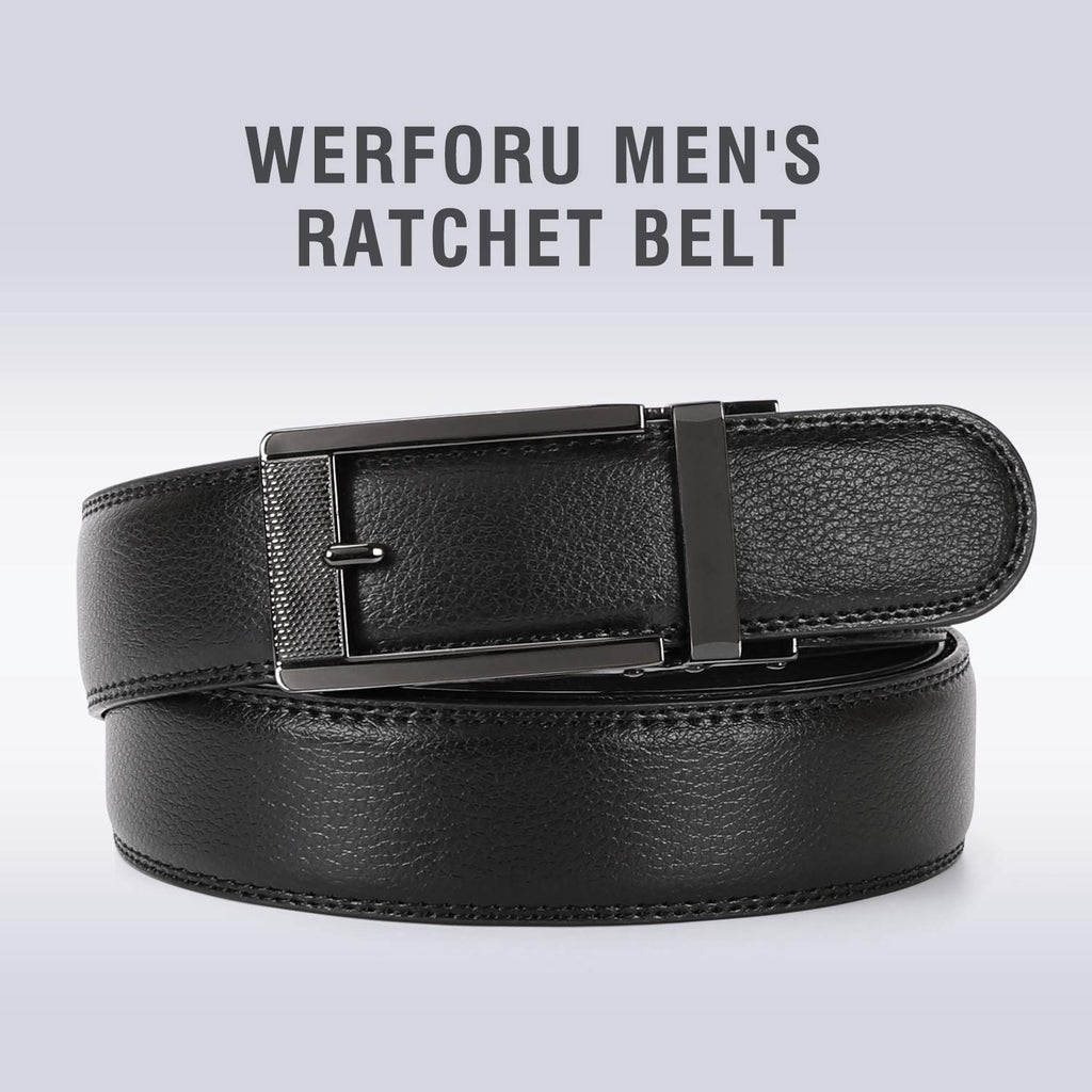 WERFORU Leather Ratchet Dress Belt for Men Perfect Fit Waist Size Up to 44" with Automatic Buckle 