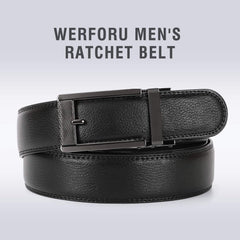 WERFORU Leather Ratchet Dress Belt for Men Perfect Fit Waist Size Up to 44" with Automatic Buckle 
